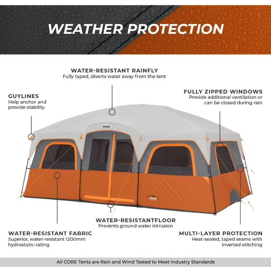 Tent for Family Camping 10 Person/ 11 Person/ 12 Person Large Multi Room Cabin Tents for Car Camping and Outdoor Adventures