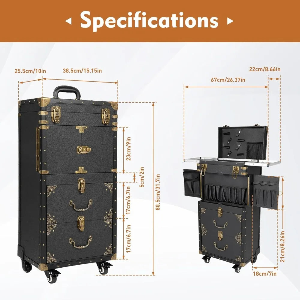 Luggage, Rolling Lockable Makeup Train Case, Hairdressing Trolley Stylist Beauty Salon Cosmetic Luggage Travel Orga