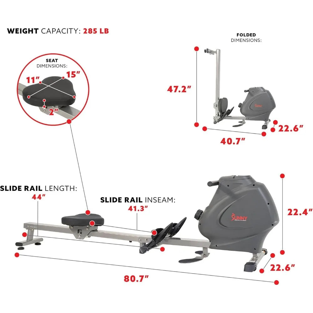 Premium Magnetic Rowing Machine by Sunny Health & Fitness with Multi-Function Exercise Options, Including Bicep Curls, Upward Ro