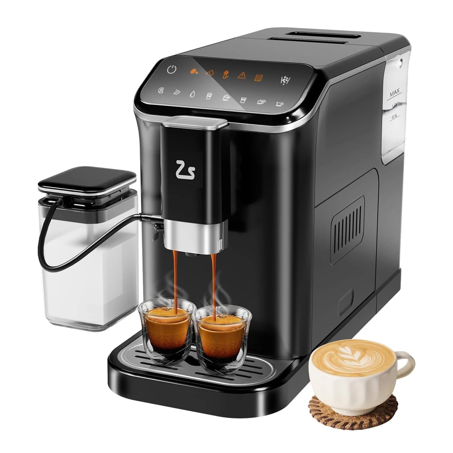 20-Bar Fully Automatic Espresso Coffee Machine with Grinder,Auto Milk Frother,Auto-Cleaning Coffee Maker for Latte Cappuccino