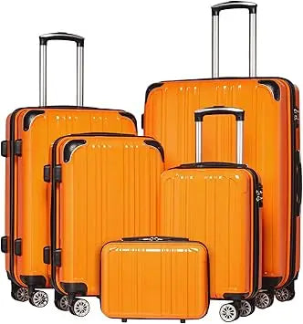 Expandable Coolife Luggage Set: 3-Piece PC+ABS Spinner Suitcases in 20, 24, and 28 Orange Carry-On