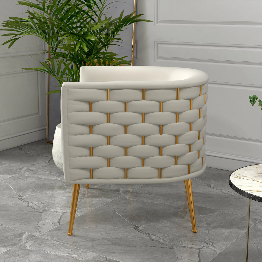 SEYNAR Mid-Century Modern Velvet Round Accent Chair for Living Room set of 2, Beige Upholstered Barrel Chair or Sofa for Parlour