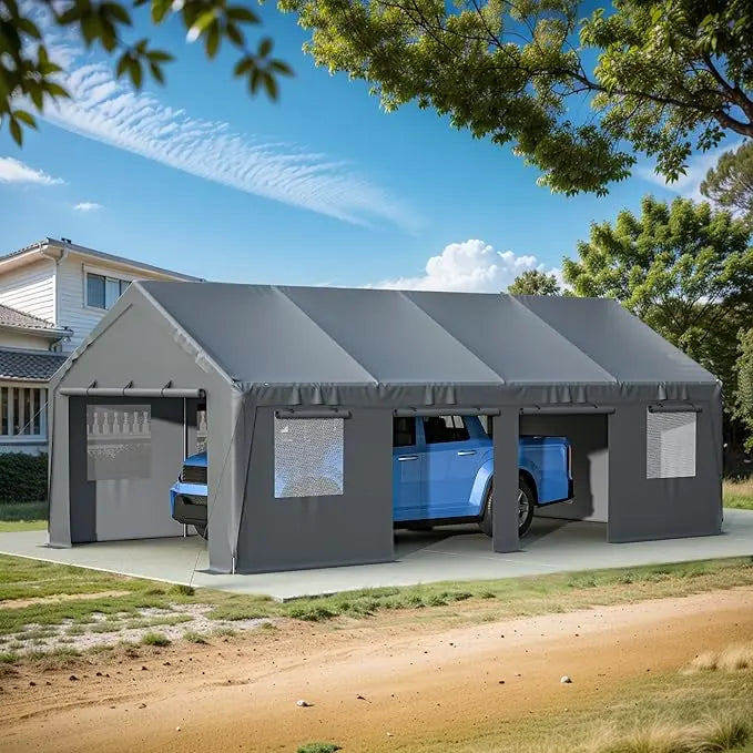 Carport 25x13ft Heavy Duty Canopy Storage Shed,Extra Large Portable Outdoor Garage with 4 Roll-up Doors & 4 Windows and All-Seas
