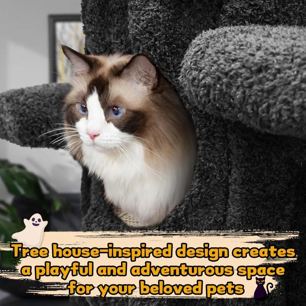 88.6 Inches Super Large Cat Tree,Soft Plush Multi-Level Climbing Tree Cat House,All-in-One Tall Cat Tower with Scratching Post,R
