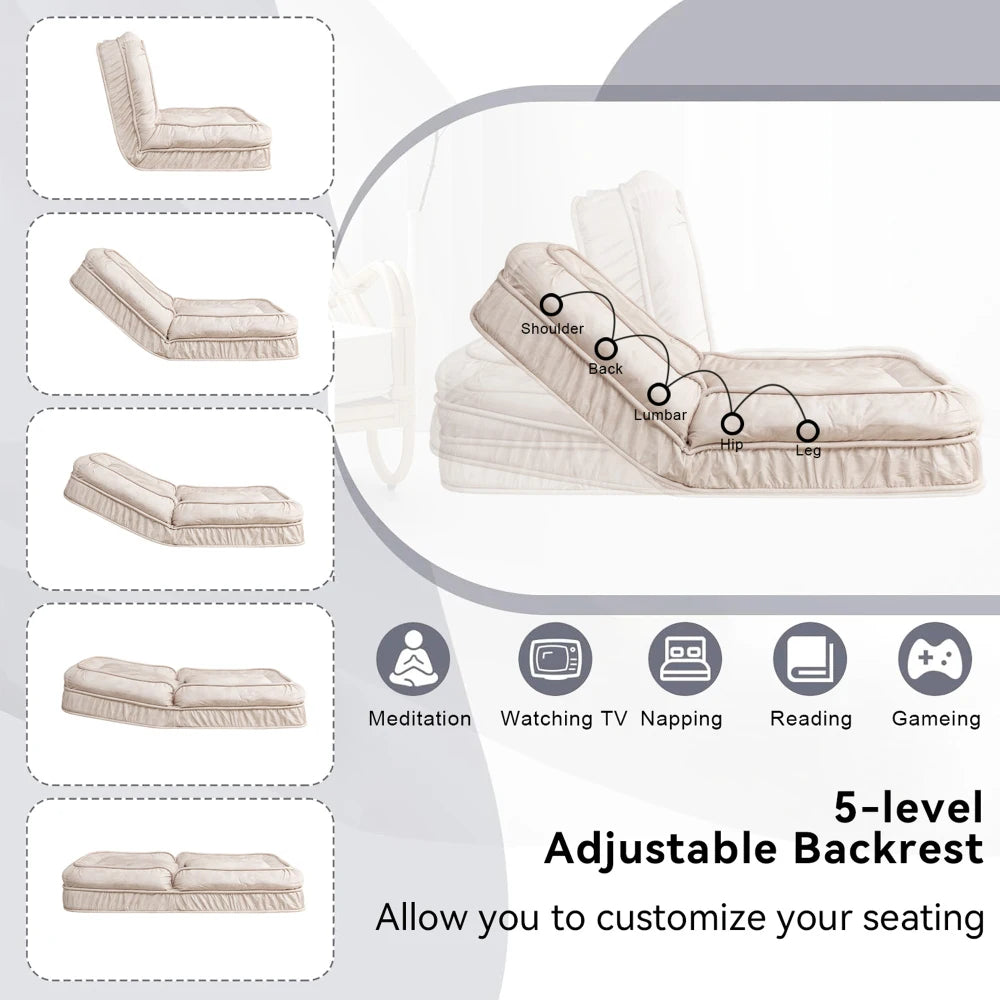 Upholstered Human Dog Bed for Adult & Pets,with 5 Adjustable Position &Massage Pillow, Bean Bag Floor Sofa with 2 Soft Pillows