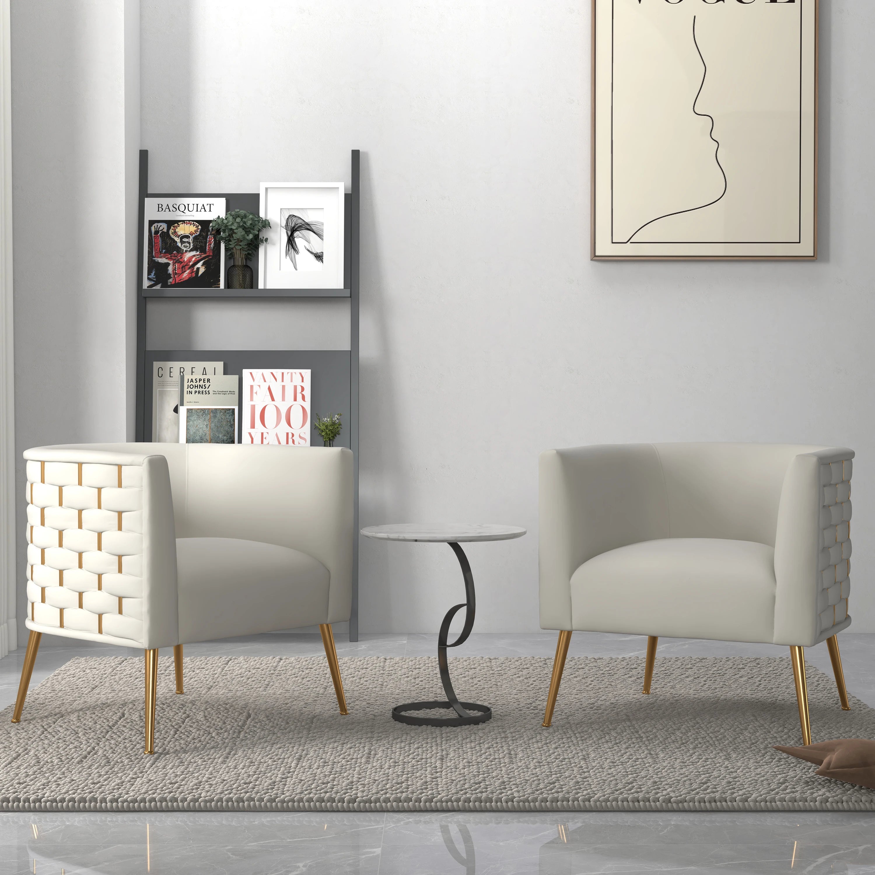 SEYNAR Mid-Century Modern Velvet Round Accent Chair for Living Room set of 2, Beige Upholstered Barrel Chair or Sofa for Parlour