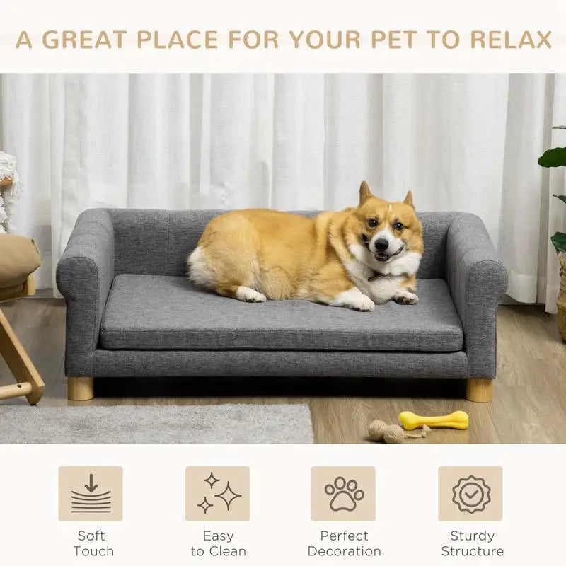 Modern Dog Couch Bed, Pet Sofa for Medium to Large Dogs or Cats, Elevated Pet Sleeping Bed with Removable Cushion, Dark Gray