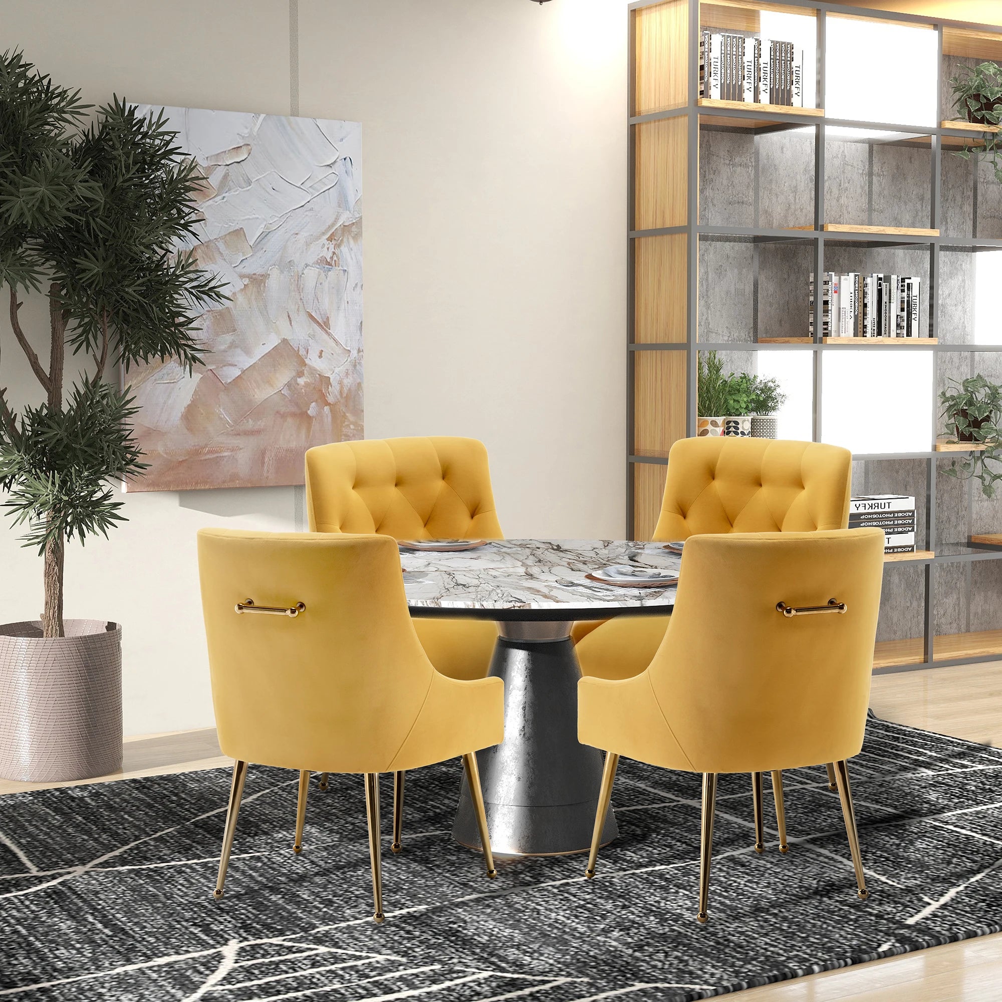 SEYNAR Modern Velvet Dining Chairs Set of 4, Tufted Upholstered Accent Chairs for Dining Room,Office Chair Vanity Chair