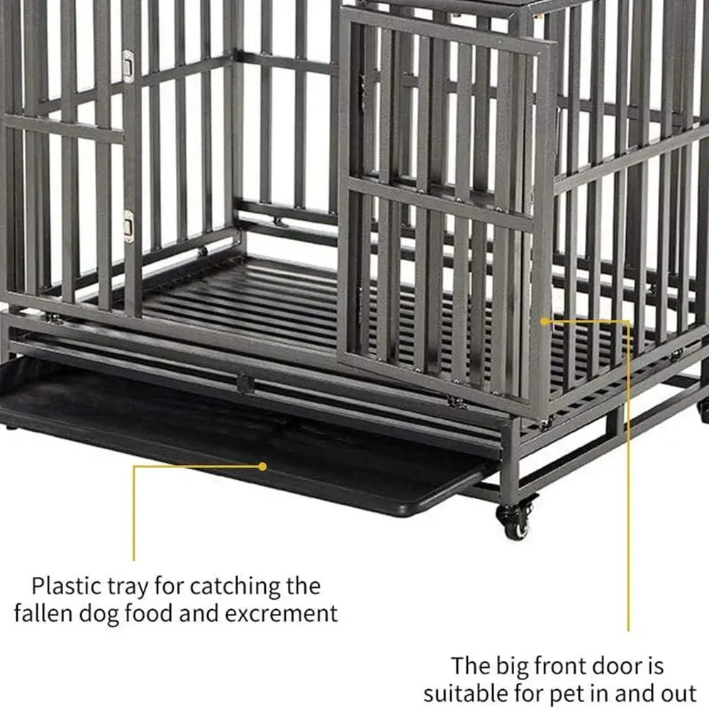 Large Dog Metal Cage with Wheels, 38 Inch Heavy Duty Kennel and Playpen for Pets, Easy Assembly, Black