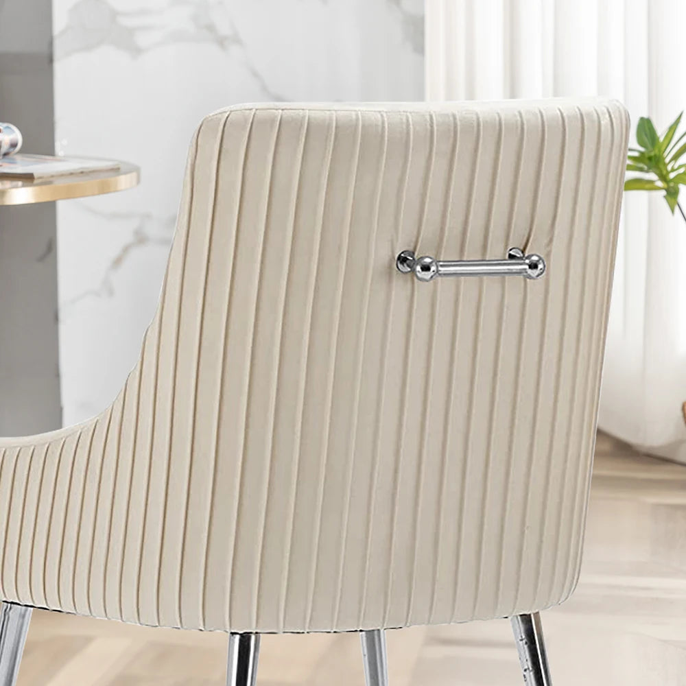 SEYNAR Modern Velvet Pleated Finish Back Dining Chair Set of 6 with Rear Handle