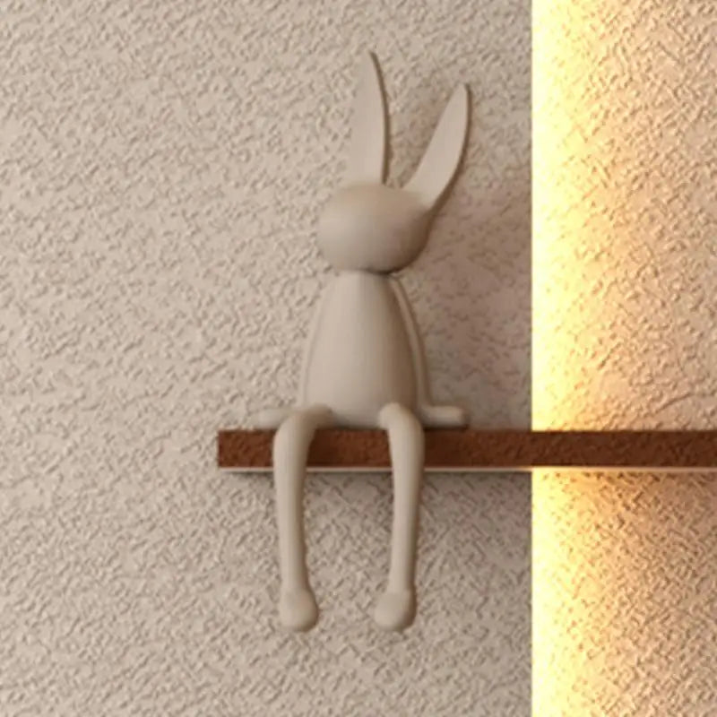 Adjustable 3-Color LED Sandstone Wall Decor with Simulated Green Plants, 3D Art Sculpture, Glass Vase & Rabbit Statue, Remote