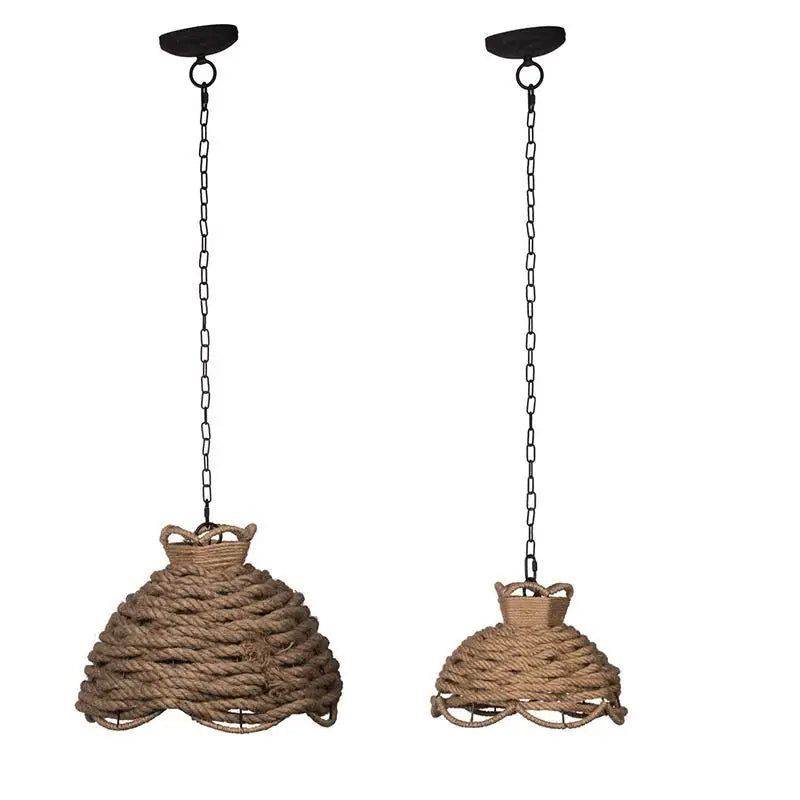S/2 Rope Woven Chandelier - Stylish Natural Fiber Lighting Fixture for Home Decor, Rustic Ceiling Light, Boho Chic Pendant