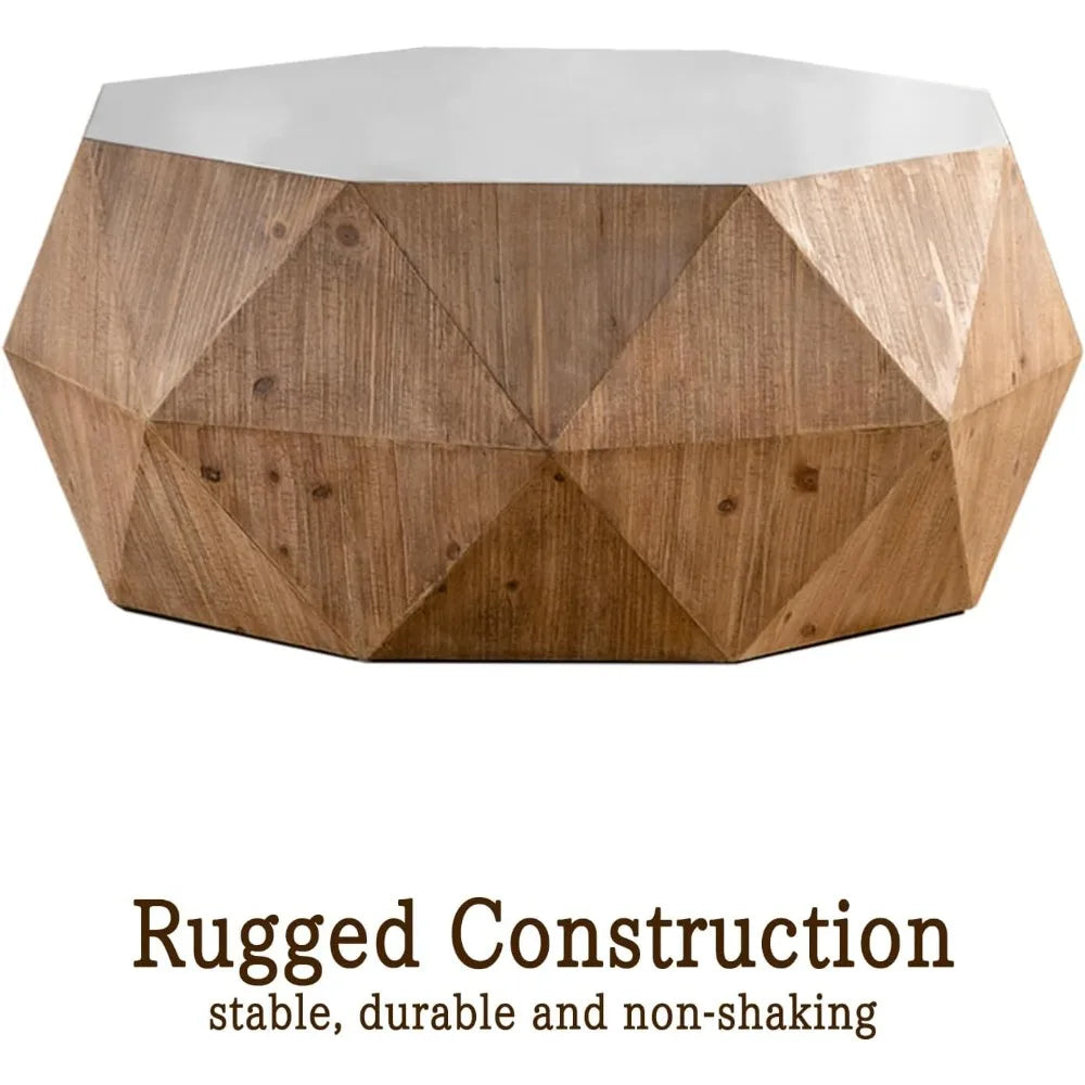 38-inch American Retro Drum Style Coffee Table in White for Office, Dining, and Living Spaces