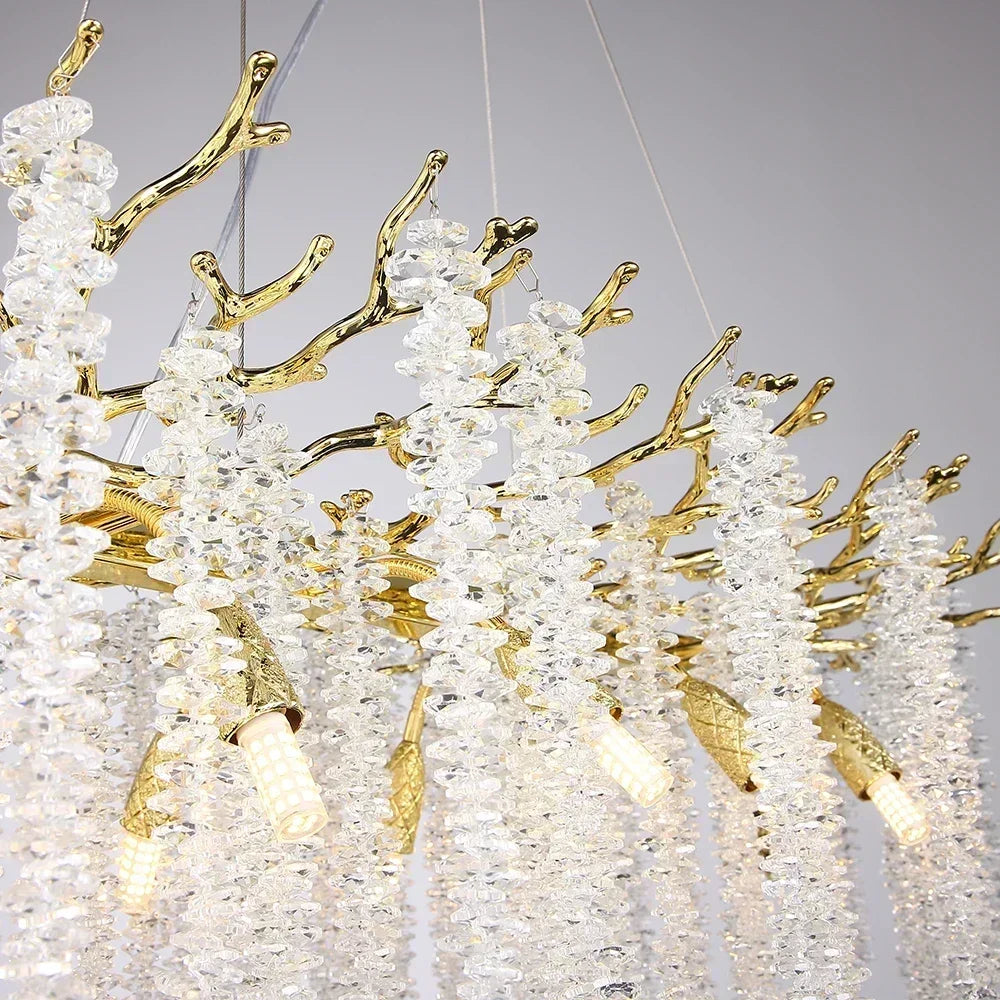 Round Gold Crystal Chandelier for Bedroom Living Room Dining Room Lounge Modern Luxury Gold Ceiling Crystal Branch Chandeliers