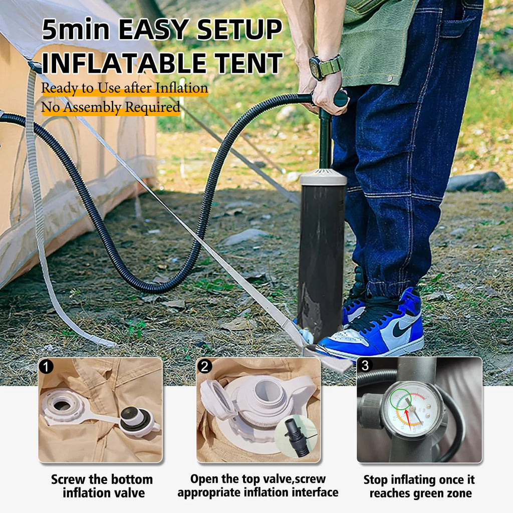 4 Season Inflatable Tents for Camping, Large Inflatable Camping Tent with Hand Pump, Portable Glamping Tent