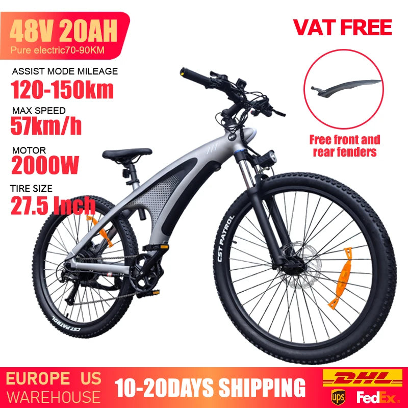 HUANCI Q5 Mountain e bike 2000W electric bike ebike 48V20AH electric bicycle 27.5inch off-road tire Hydraulic brakes Ebike adul