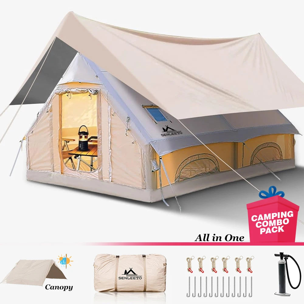 4 Season Inflatable Tents for Camping, Large Inflatable Camping Tent with Hand Pump, Portable Glamping Tent