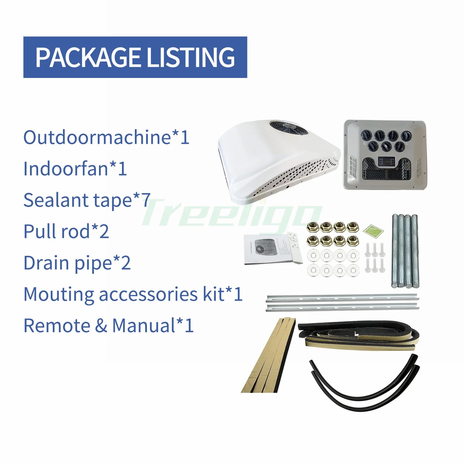 Treeligo12V Cooling Roof Air Conditioner Electric Cool RV Rooftop Parking AC Unit for Truck Camper Van Caravans Motor home