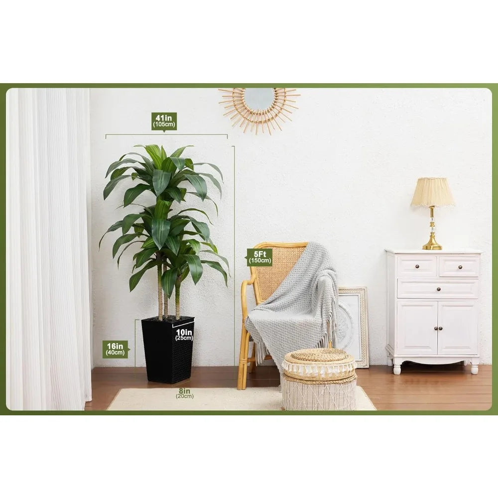 5FT Artificial Dracaena Tree with Planter & Pebbles - UV Resistant Faux Plant for Home Office Decor