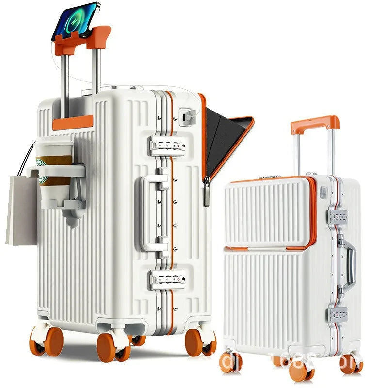 Front opening aluminum frame large capacity anti drop luggage compartment 20 inch universal wheel pull rod box 24 inch men's and