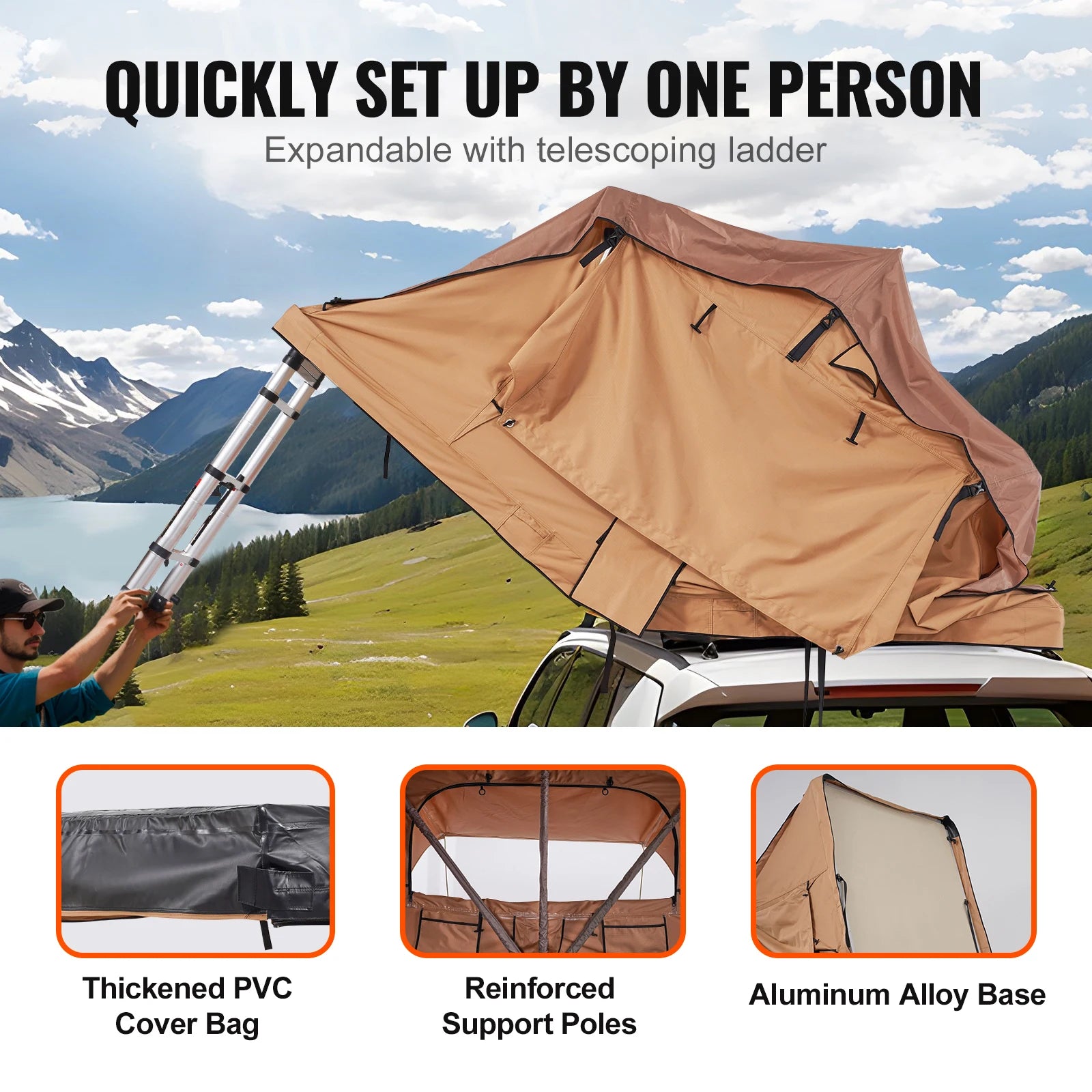 SucceBuy Rooftop Tent Hardshell Folding Tent with Telescopic Ladder Mattress PVC Cover Bag Waterproof Jeep SUV Van Pickup Truck