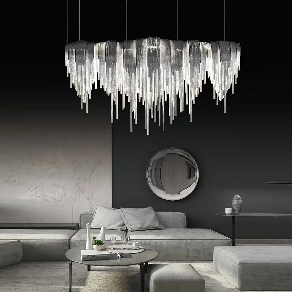 Chandelier Modern Tassel Aluminum Chain LED Hanging Pendant Lights Lustre for Living Room Decorative Suspend Lighting Fixture