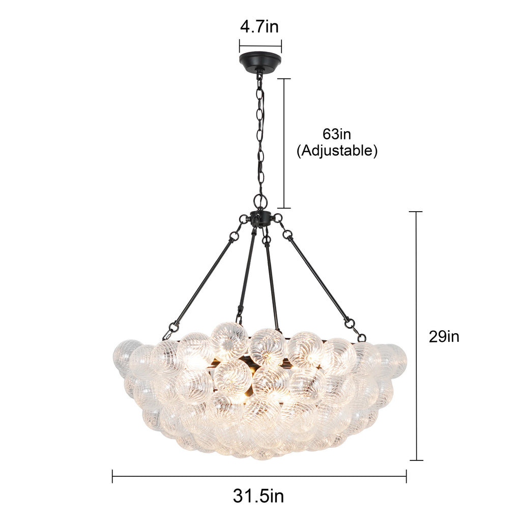 Bubble Glass Chandelier Black Large Round Chandelier Modern Hanging Globe Light for Living Dining Room Entryway