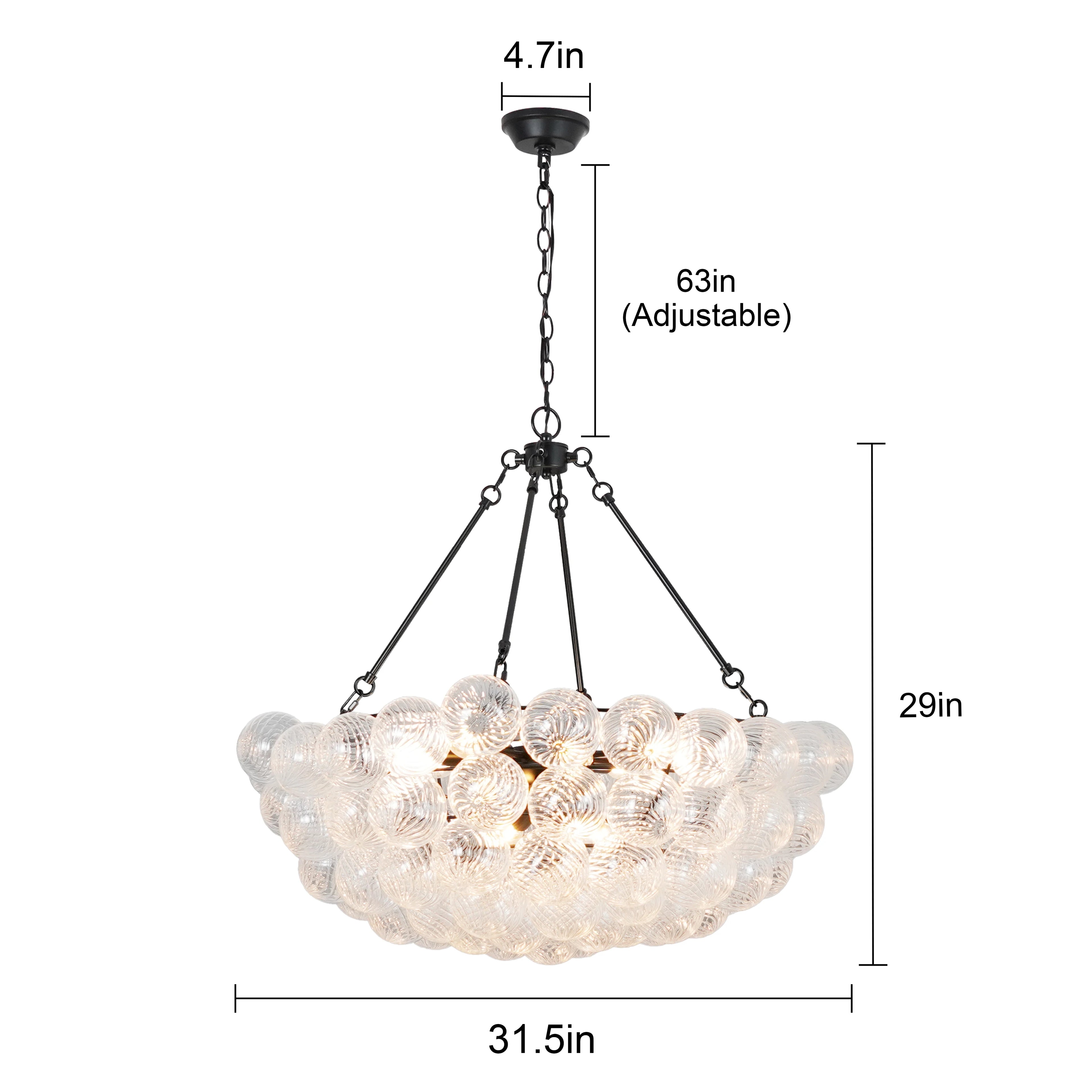 Bubble Glass Chandelier Black Large Round Chandelier Modern Hanging Globe Light for Living Dining Room Entryway