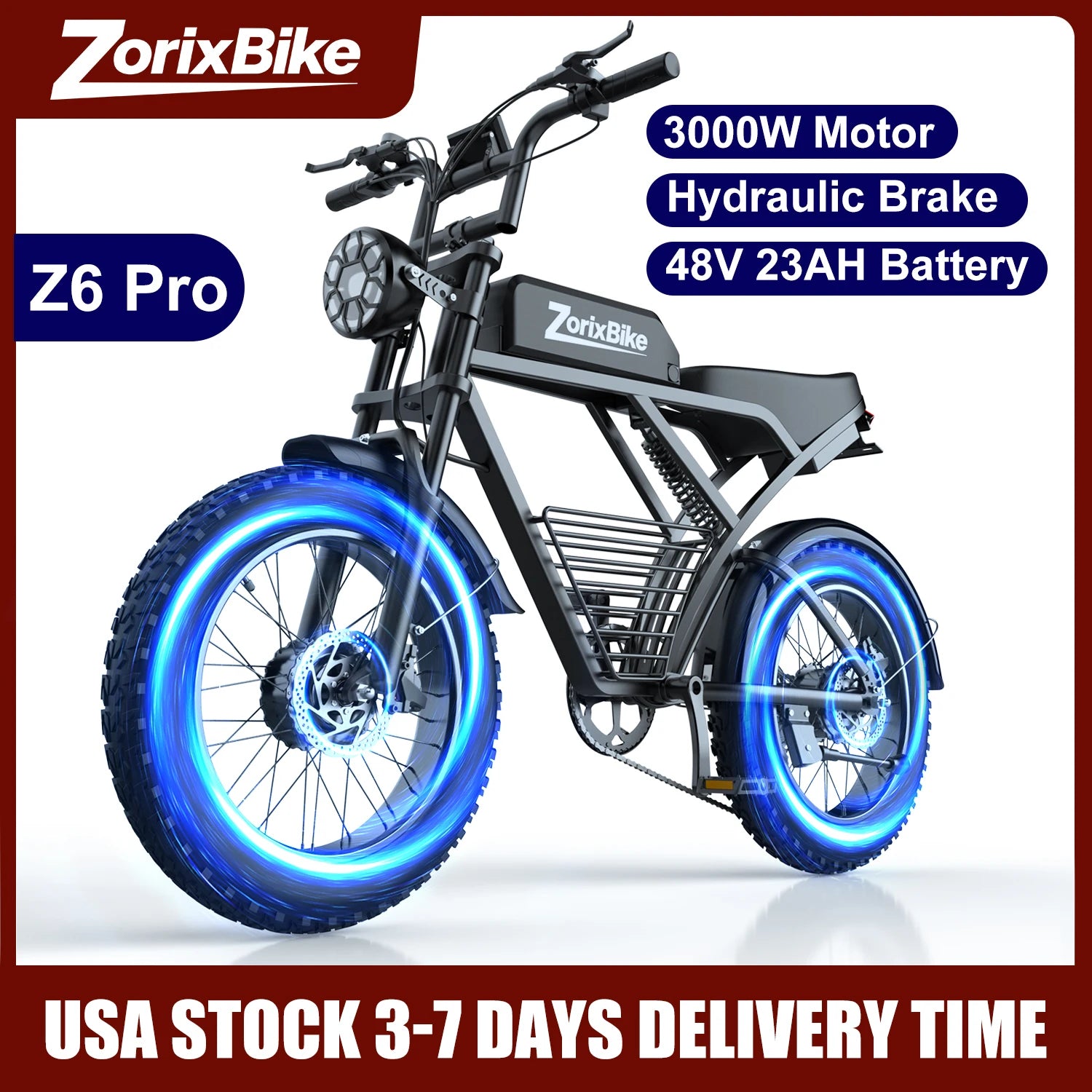 ZorixBike Z6 Retro Electric Bicycle for Adults 1500W 31MPH 48V 23AH  Electric Motorcycle 20" Fat Tire Bike EBike LCD Screen