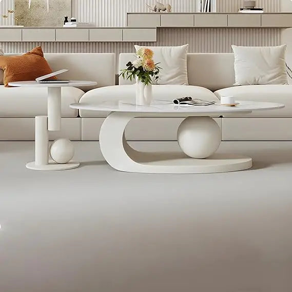 Modern Stone Coffee Table with Abstract Metal Base Living Room Table Center Table for Home Furniture