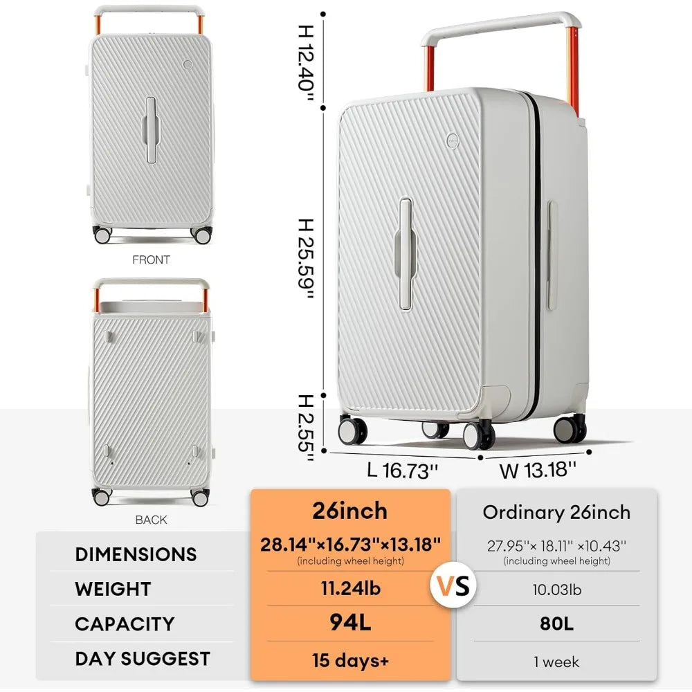26 Inch Large Checked Luggage Suitcase with Spinner Wheels, Wide Handle, and Hard Shell for Travel