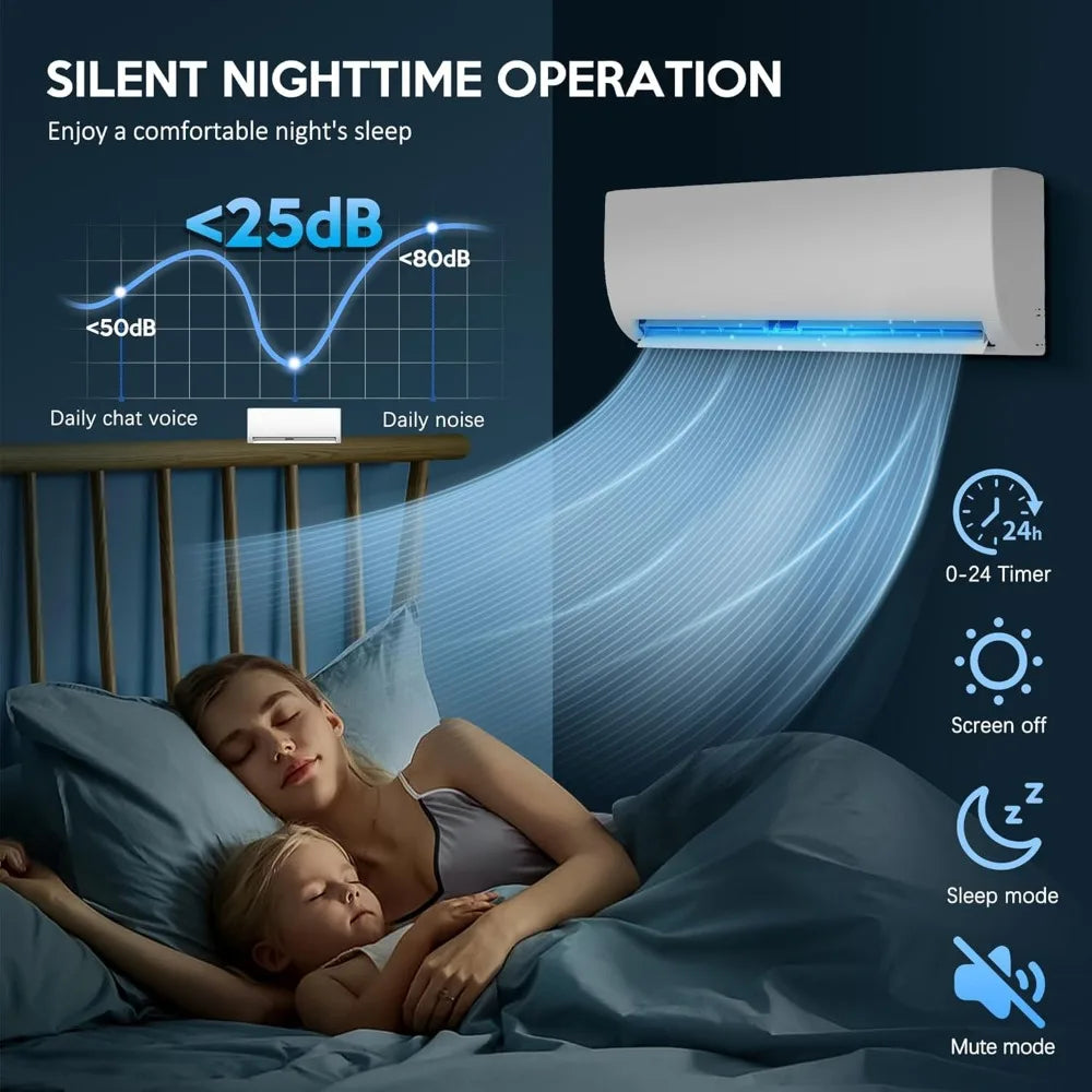 Mini Split Air Conditioner ＆ Heat Pump -  Wall Mount Ductless Inverter AC/Heating System 19 SEER2,Ultra Quiet