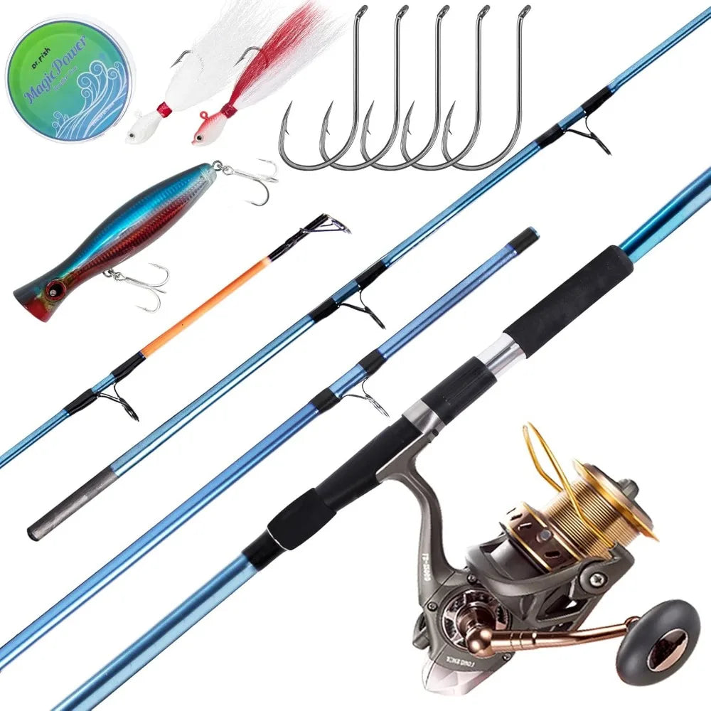 Surf rod and reel combination saltwater fishing tackle set, beach cast spinning rod kit