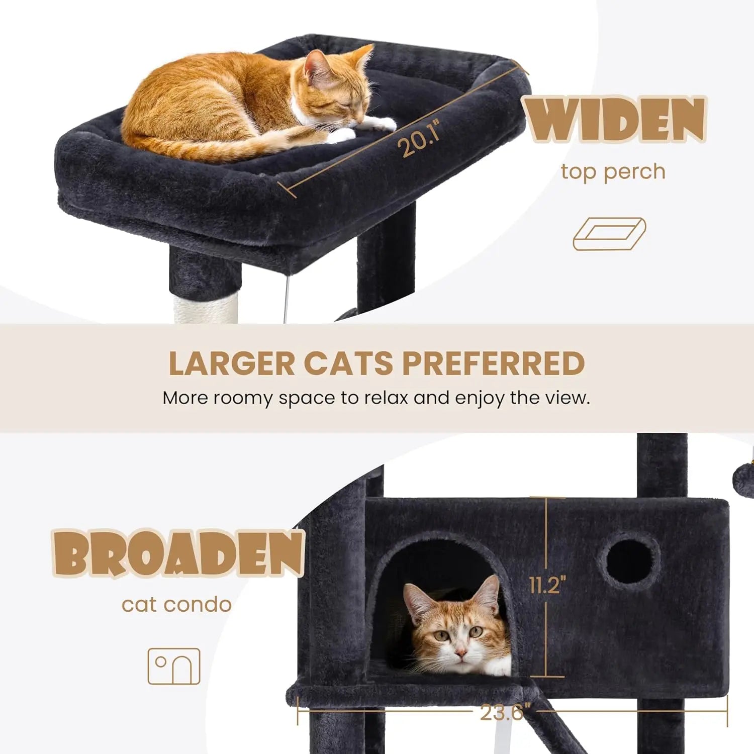 81" Tall Cat Tree - Hammock, Cozy Perches, Sisal Posts & Wide Base -Dark Grey Cat Condo