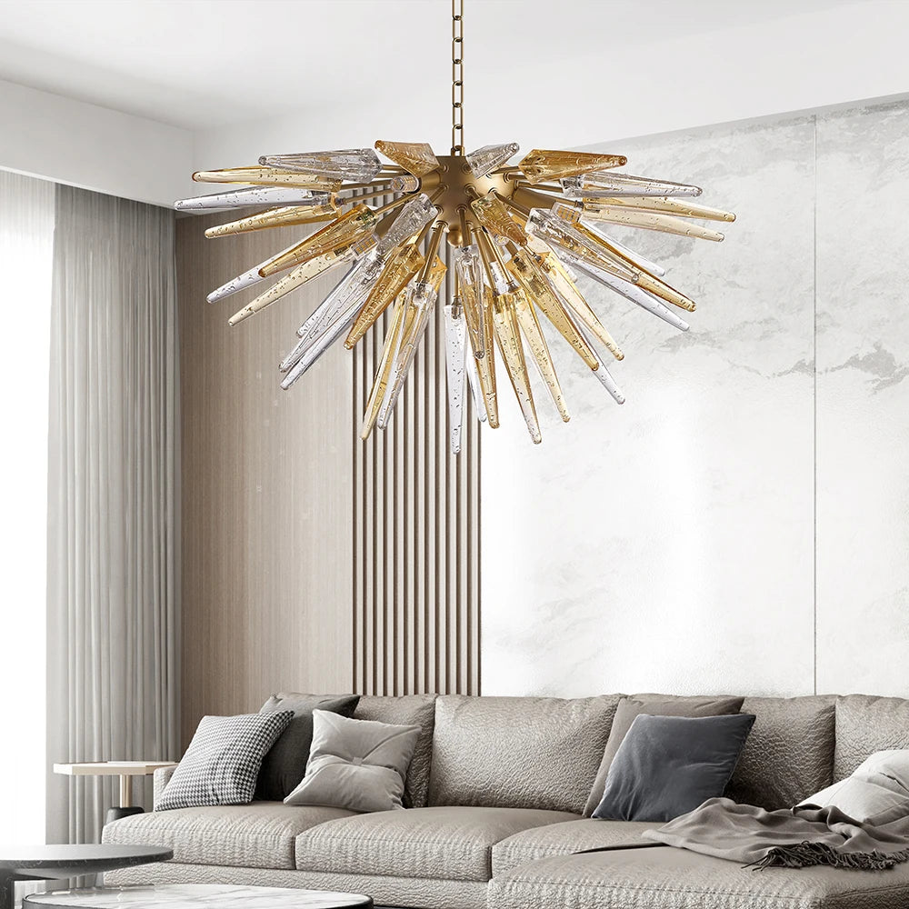 Longree Crystal Sputnik Chandeliers Table Top Kitchen 6-Lights Murano Glass Golden Hanging Pendant Light for Foyer Living Room