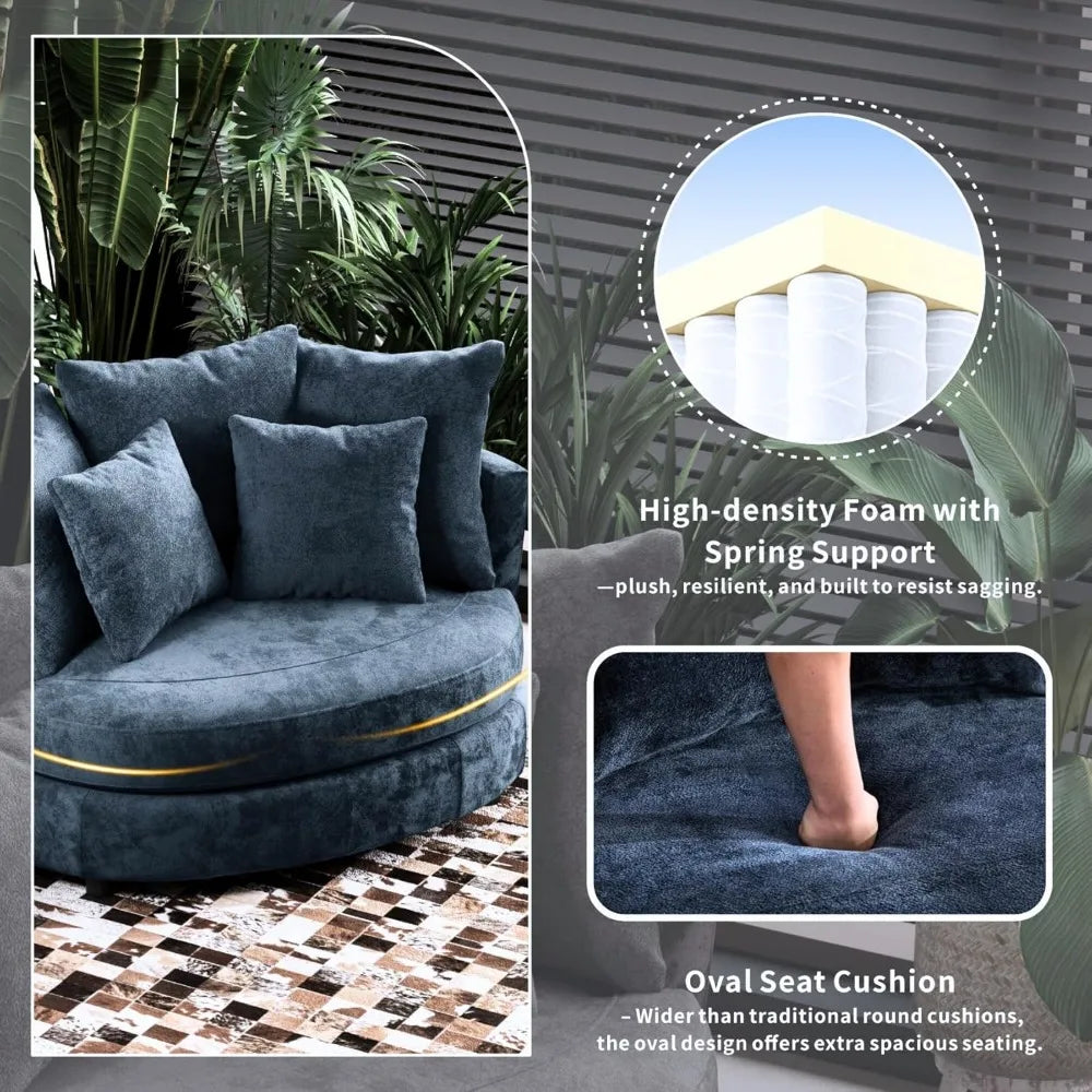 55.1''W Oversized Accent Barrel Chair, Chenille Upholstered Comfy Couch Sofa with 5 Pillows for Living Room, Apartment, Bedroom