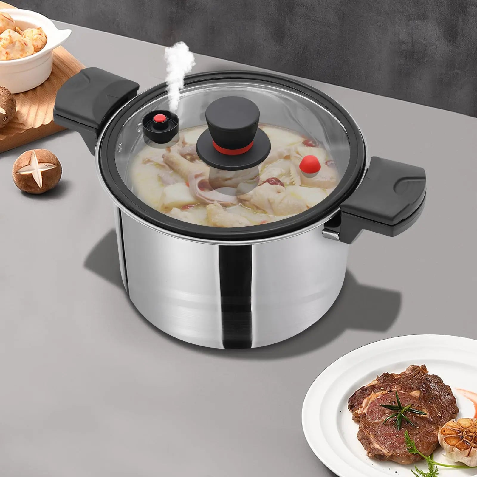 7L/7.4Qt Multifunctional Pressure Cooker, Stainless Steel 60Kpa Pressure Pot, Suitable for Gas Cookers, Induction Cookers, and E