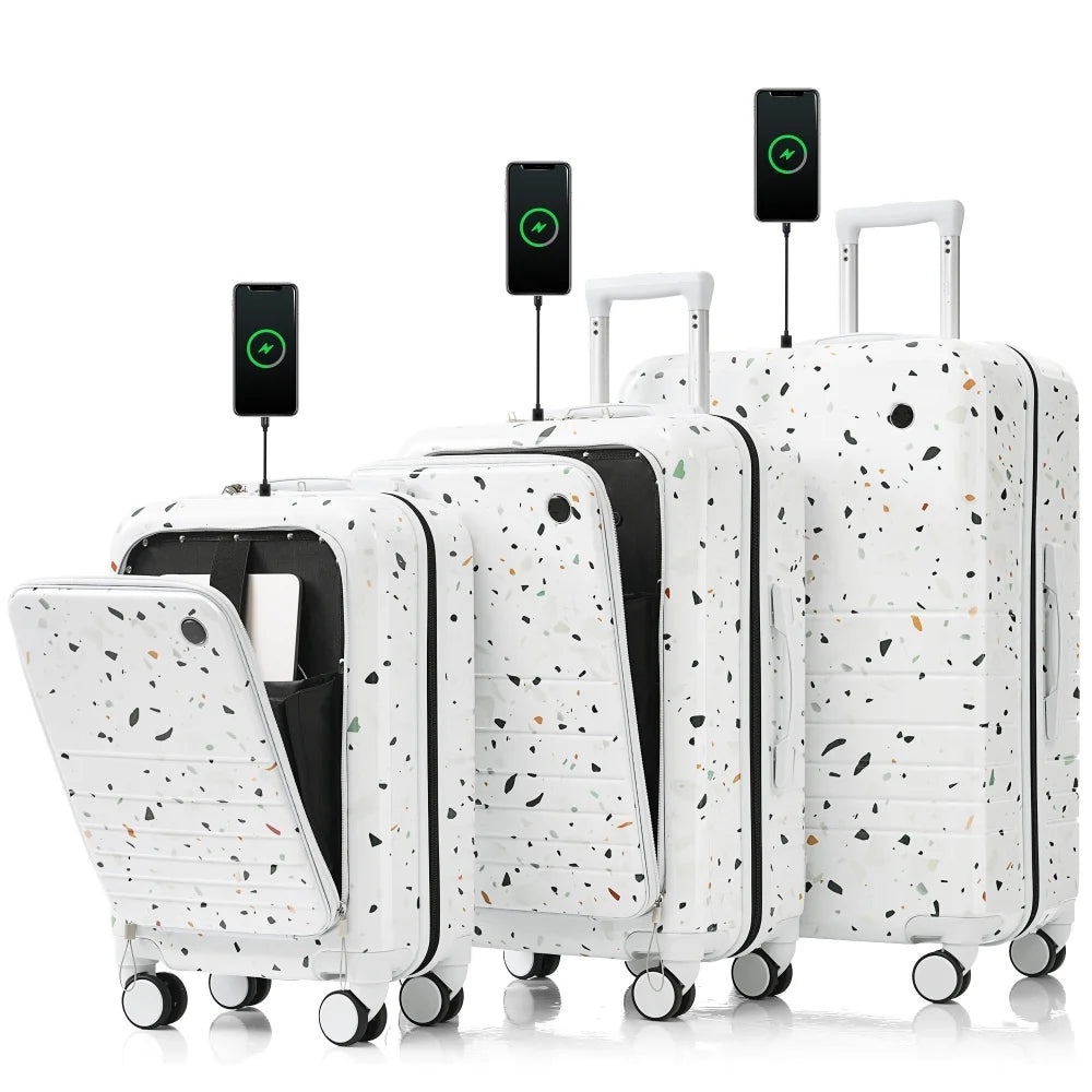 USB Port 20 24inch Front Opening Design Airline Certified Carry on Luggage ABS+PC Hard Shell Luggage with Spinner Wheels