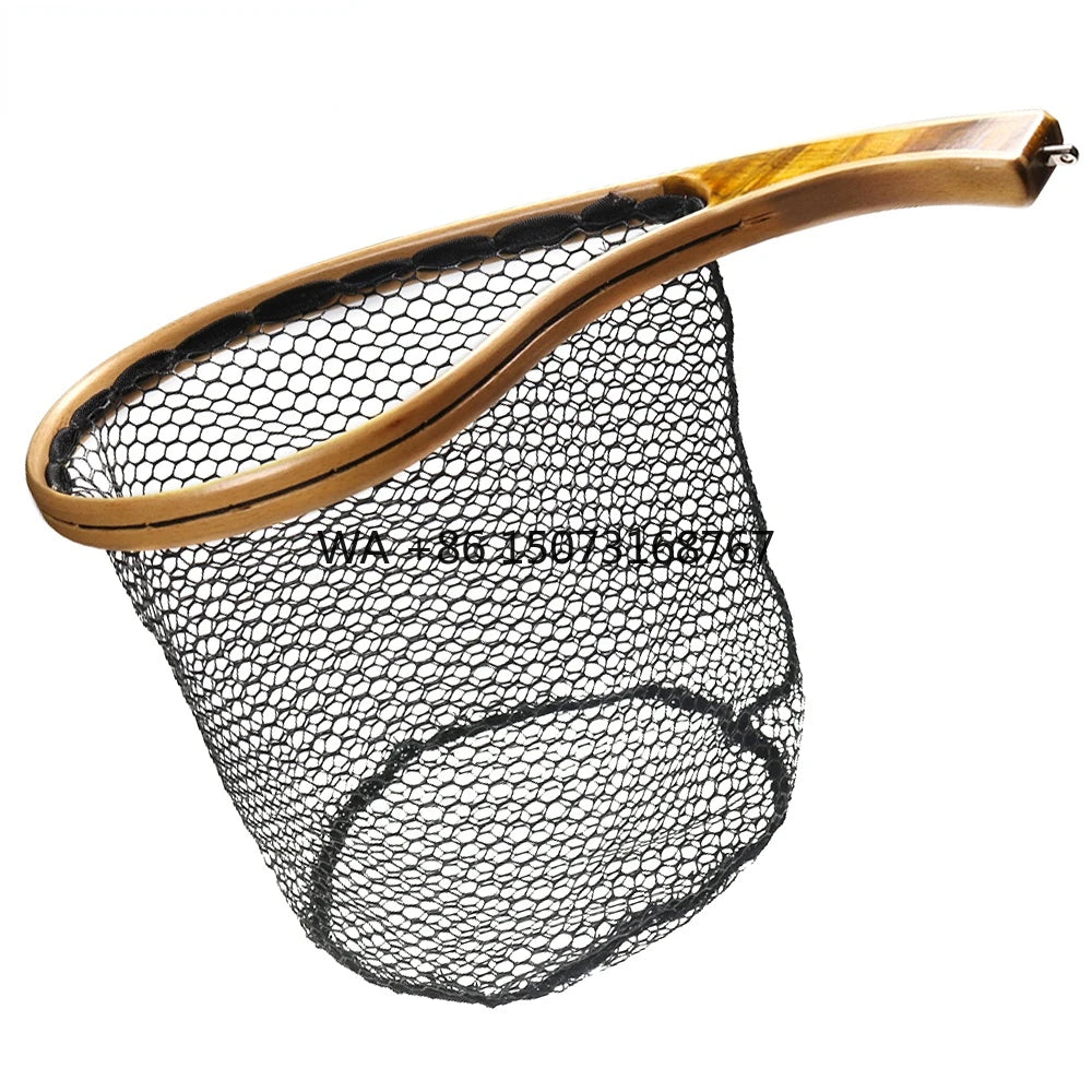 Portable Solid Wood Fly Fishing Landing Net Trout Catch and Release Net Quality Wooden Stream Fishing Net Tackle Tool
