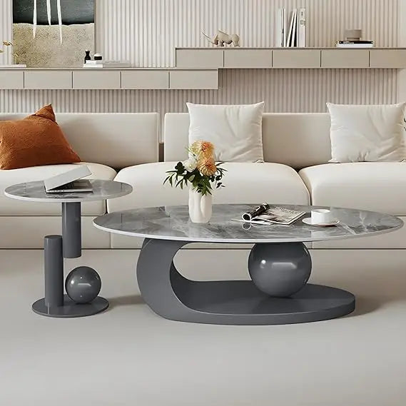 Modern Stone Coffee Table with Abstract Metal Base Living Room Table Center Table for Home Furniture