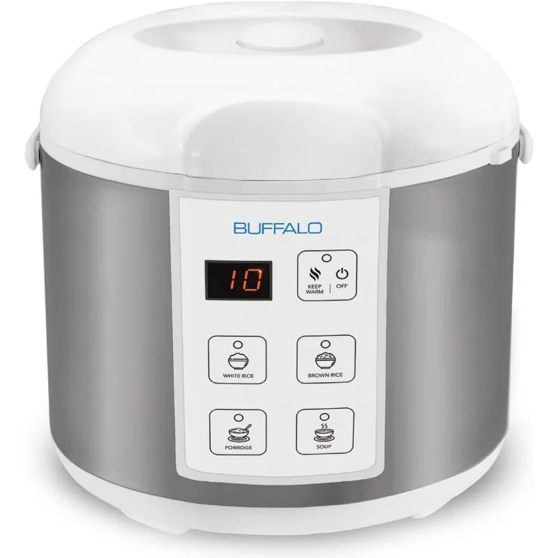 Buffalo Rice Cooker with Clad Stainless Steel Inner Pot - Electric Rice Cooker for White/Brown Rice,Grain - Auto Warmer (10 Cup)