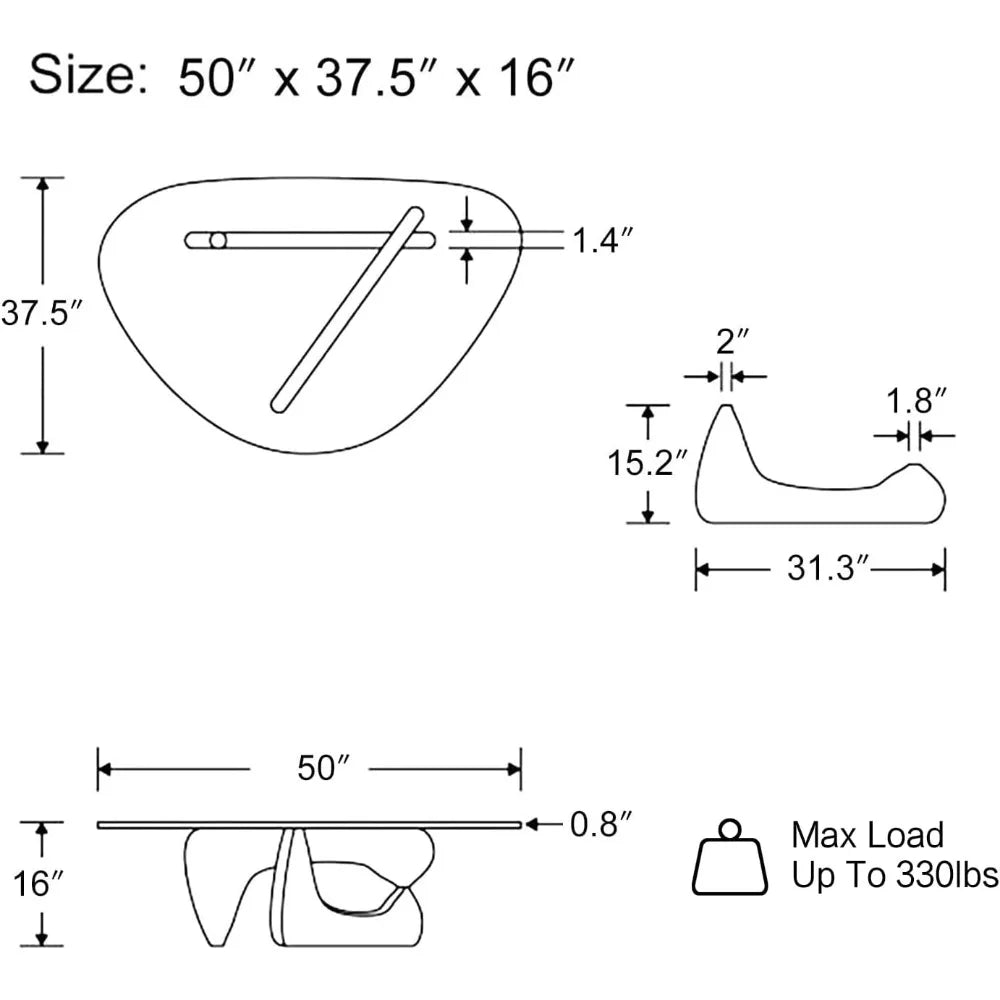 Triangle Glass Coffee Table Modern Noguchi Coffee Table, Vintage Glass, and Wood End Table, Solid Wood Base and Clear Glass Top