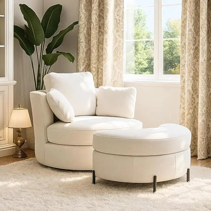 55.1''W Oversized Accent Barrel Chair, Chenille Upholstered Comfy Couch Sofa with 5 Pillows for Living Room, Apartment, Bedroom
