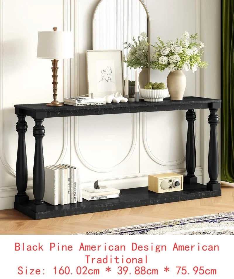 Vintage Wood Grain Console Table with Shelf and Four Vase Legs for Entryway Hallway Living Room Bedroom
