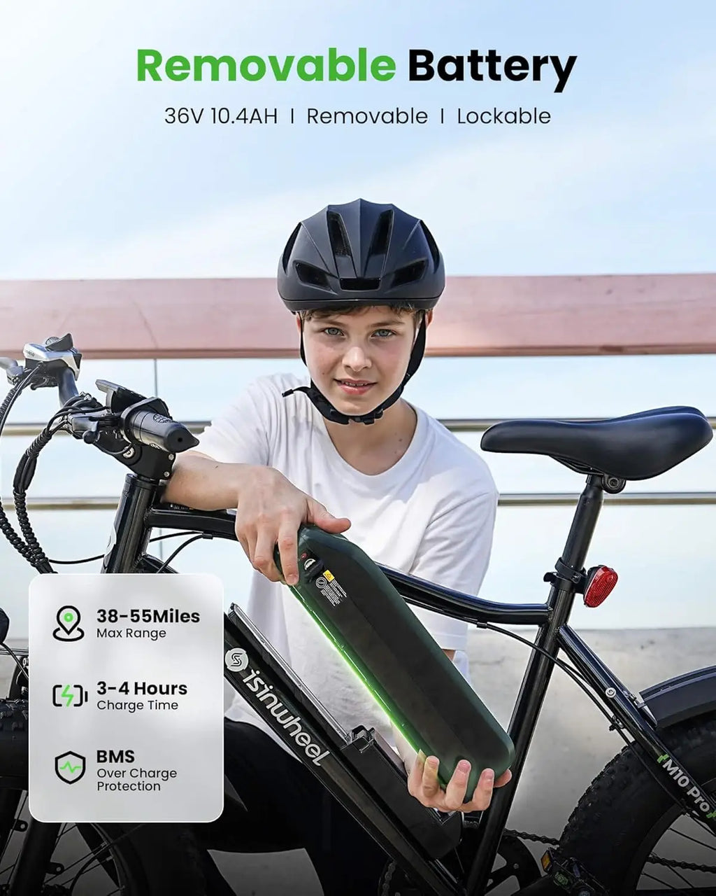 isinwheel M10 20"x4" Pro Electric Bike, 1000W Peak Motor, 22 MPH  Fat Tire Ebike for Adults, Teens & Women