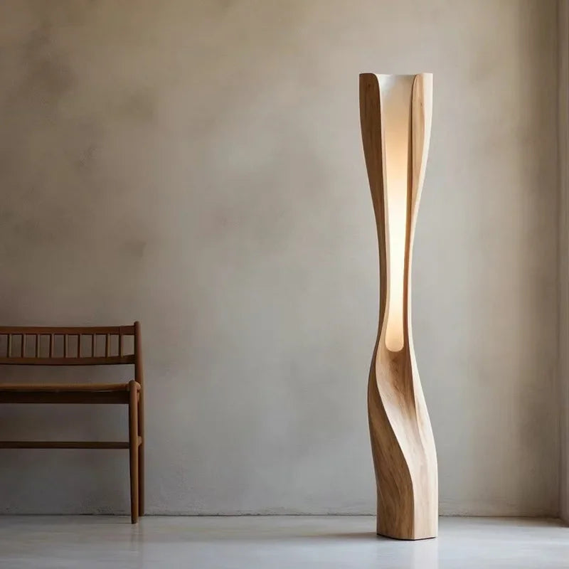 Handmade Solid Wood Creative Shaped Floor Lamp Wabi-sabi Vintage LED Art Decorative Corner Living Room Aesthetic Decoration Lamp