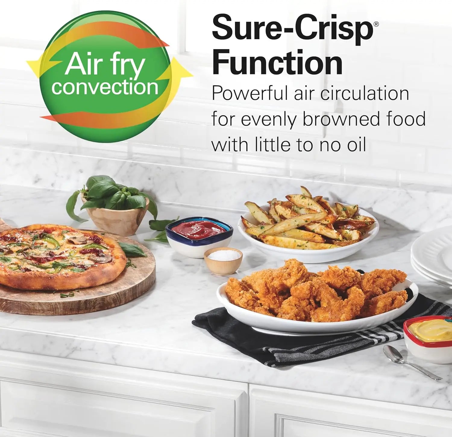 Sure-Crisp Toaster Oven Air Fryer Combo, 9' Pizza Fit, 4-Slice, FlexBrew Trio Coffee Maker, K-Cup & Grounds