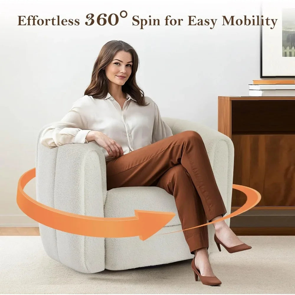 Teddy Swivel Accent Chairs Set of 2 - Barrel Armchair with Thickened Cushion Modern Channel round Arm Design 360 Degree