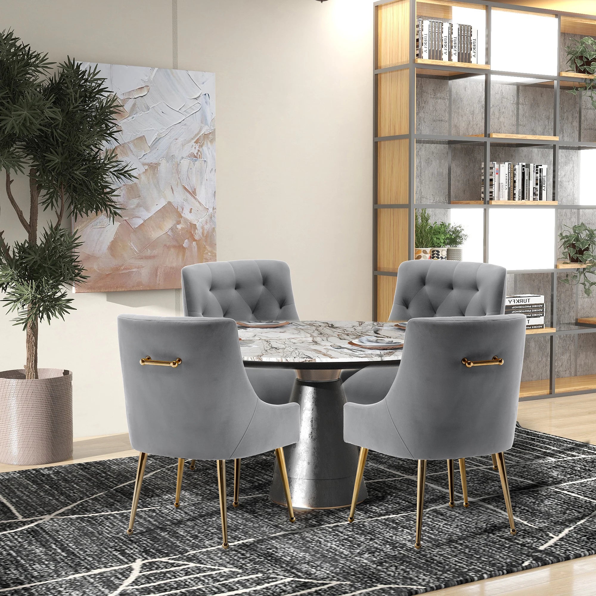 SEYNAR Modern Velvet Dining Chairs Set of 4, Tufted Upholstered Accent Chairs for Dining Room,Office Chair Vanity Chair