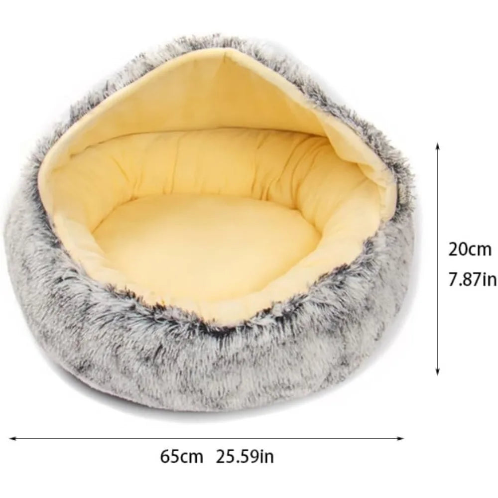 Autumn Winter Warm Plush Pet Bed for Cats and Dogs - Cozy Closed Nest Pad for Comfortable Sleeping